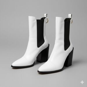 FRAME Le Manhattan Boots White Leather Pointed Block Heel US 7 Western Cowgirl